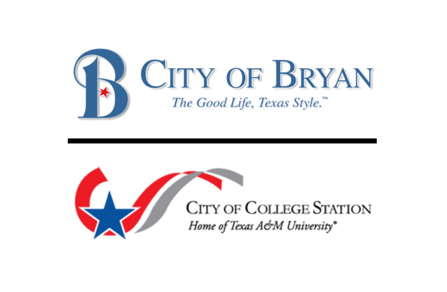 Wspólny logotyp dwóch miast. Napis: City of Bryan oraz City of College Station.
