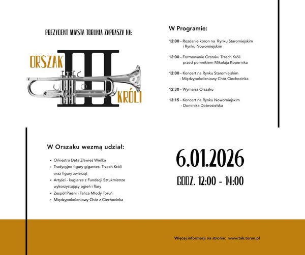 Program Orszaku Trzech Króli w Toruiniu 6.01.2026 r.