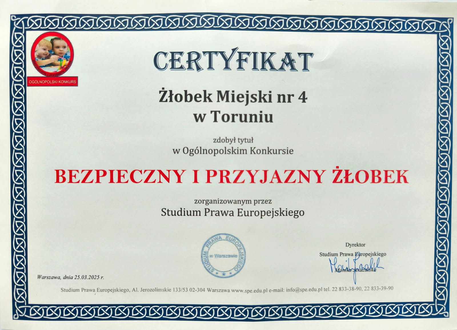 Kolejny żłobek z certyfikatem 