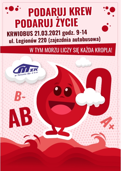 Plakat akcji MZK podaruj krew, podaruj życie 