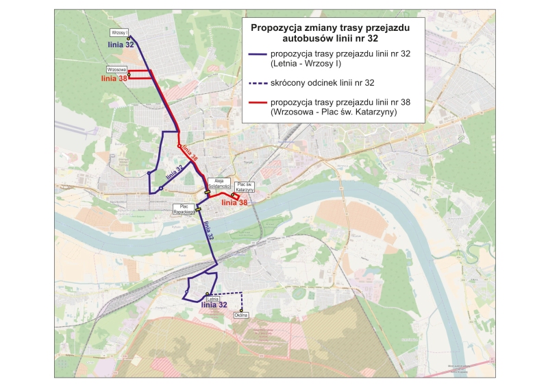 Schemat trasy linii nr 38 i 32