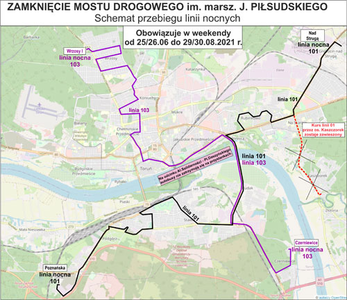 schemat kursowania linii nocnych podczas zamknięcia