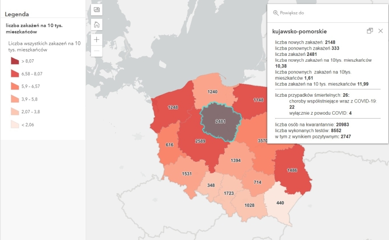 Mapa zakażeń kujawsko-pomorskie 15.02.2022