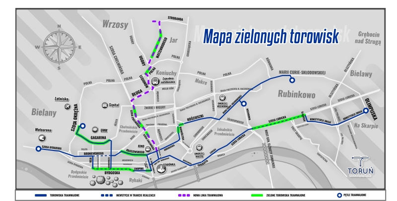 Mapa zielonych torowisk w Toruniu