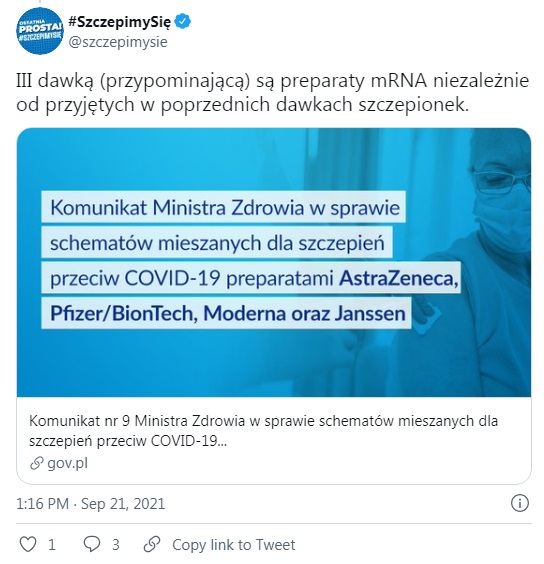 Twitter SzczepimySię III dawka - 21/09/2021