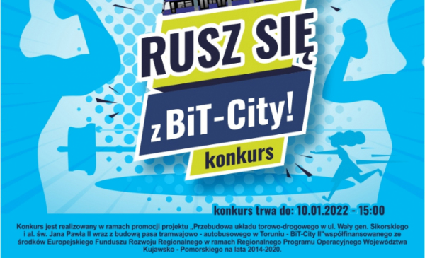 Grafika informująca o konkursie MZK -  Rusz się z BiT-City