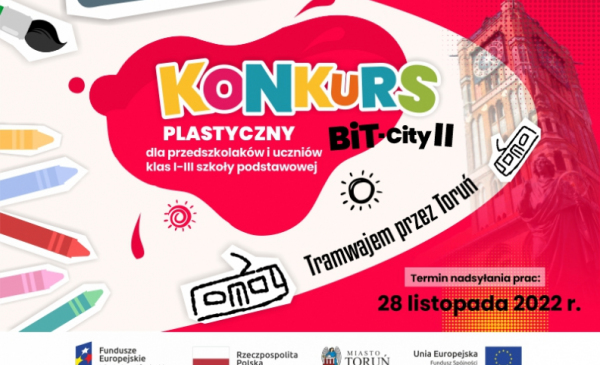 Plakat informujący o konkursie "Namaluj toruńskie tramwaje"