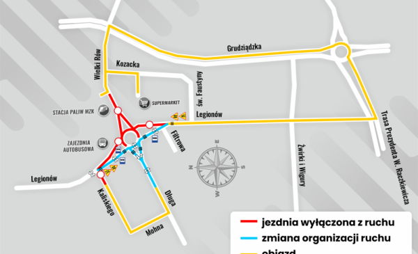 Mapa ilustrująca zmiany w ruchu w okolicach ronda Czadcy