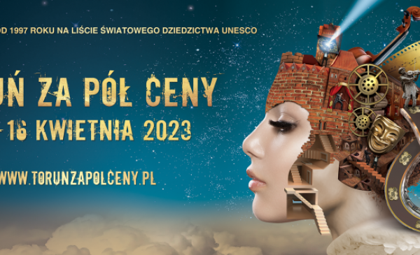 Plakat informujący o akcji Toruń za pół ceny edycja 2023