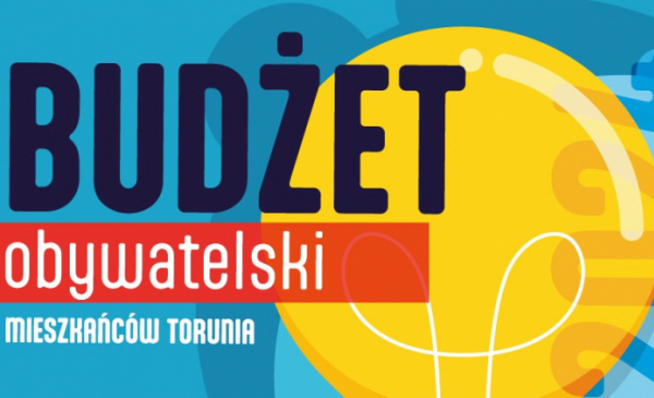 Grafika przedstawia kolorowy napis Budżet Obywatelski mieszkańców Torunia