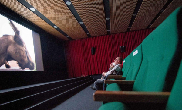 Sala kinowa i projekcja filmu na ekranie
