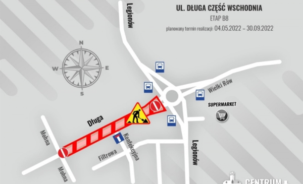 Schemat przedstawiający zmiany w ruchu drogowym na ul. Długiej