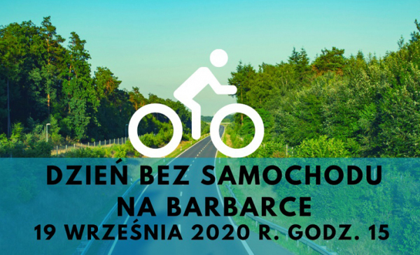 Plakat wydarzenia z lasem i piktogramem roweru
