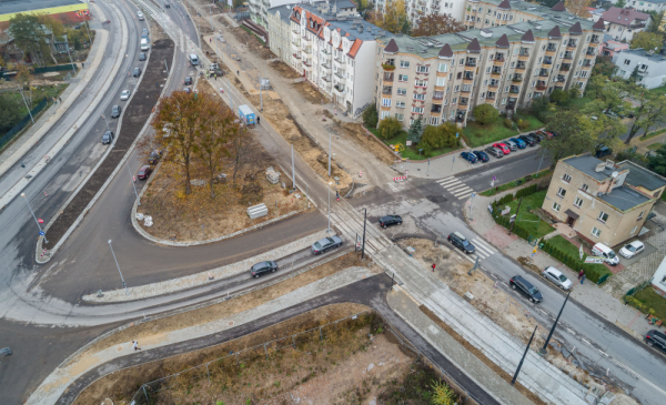 Na zdjęciu: widok na przebudowę szosy Chełmińskiej z drona
