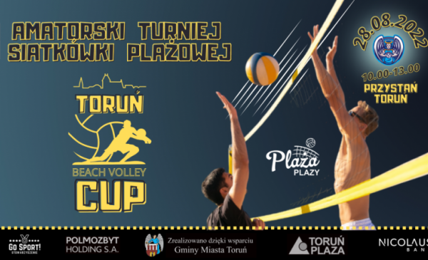 Plakat informujący o turnieju siatkówki plażowej na Błoniach Nadwiślańskich