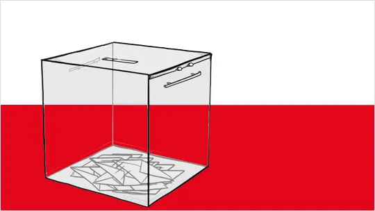 Urna wyborcza na tle flagi Polski