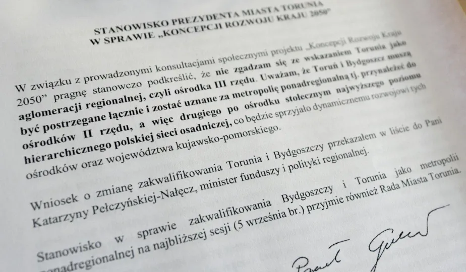 Stanowisko Prezydenta Torunia Pawła Gulewskiego