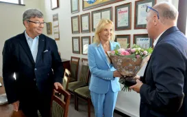 Dr hab. Marlena Ciechan-Kujawa, dr hab. Jerzy Boehlke i wiceprezydent Rafał Pietrucień