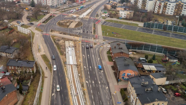 Na zdjęciu: widok z drona na skrzyżowanie Szosy Chełmińskiej i trasy Prezydenta Raczkiewicza
