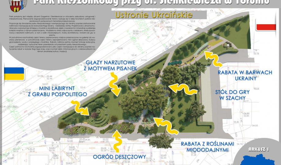 Wizualizacja parku kieszonkowego "Ukraina" przy ul. Sienkiewicza/Gagarina